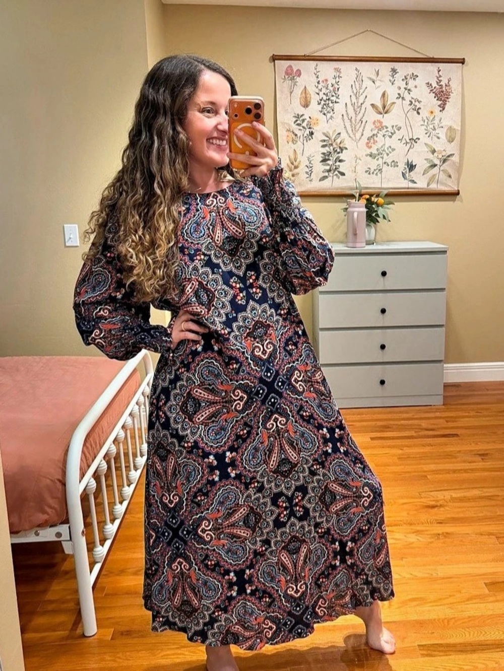 Boden Paisley Midi Dress in Blue & Red Size 16/18R Modest